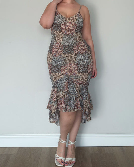 Vintage Patchwork Midi Dress – size M/L