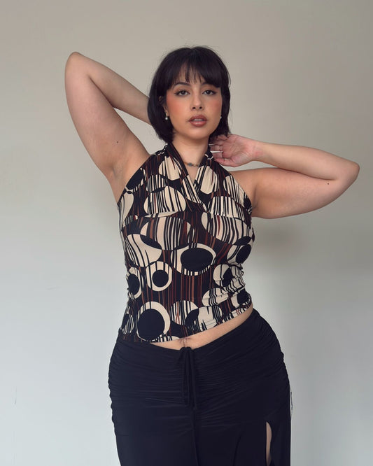 Retro Print Halter Neck Top – size M-L