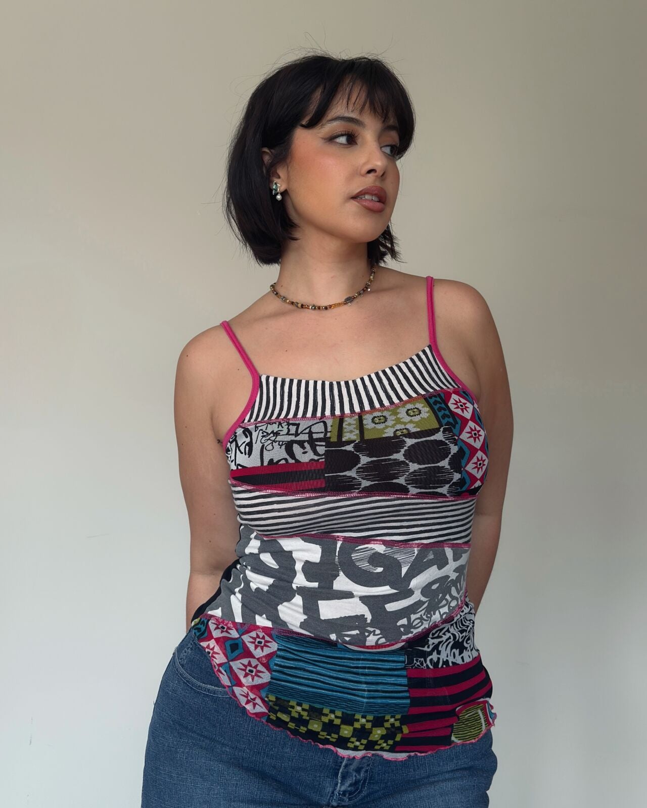 Patchwork Print Strappy Top – size M/L