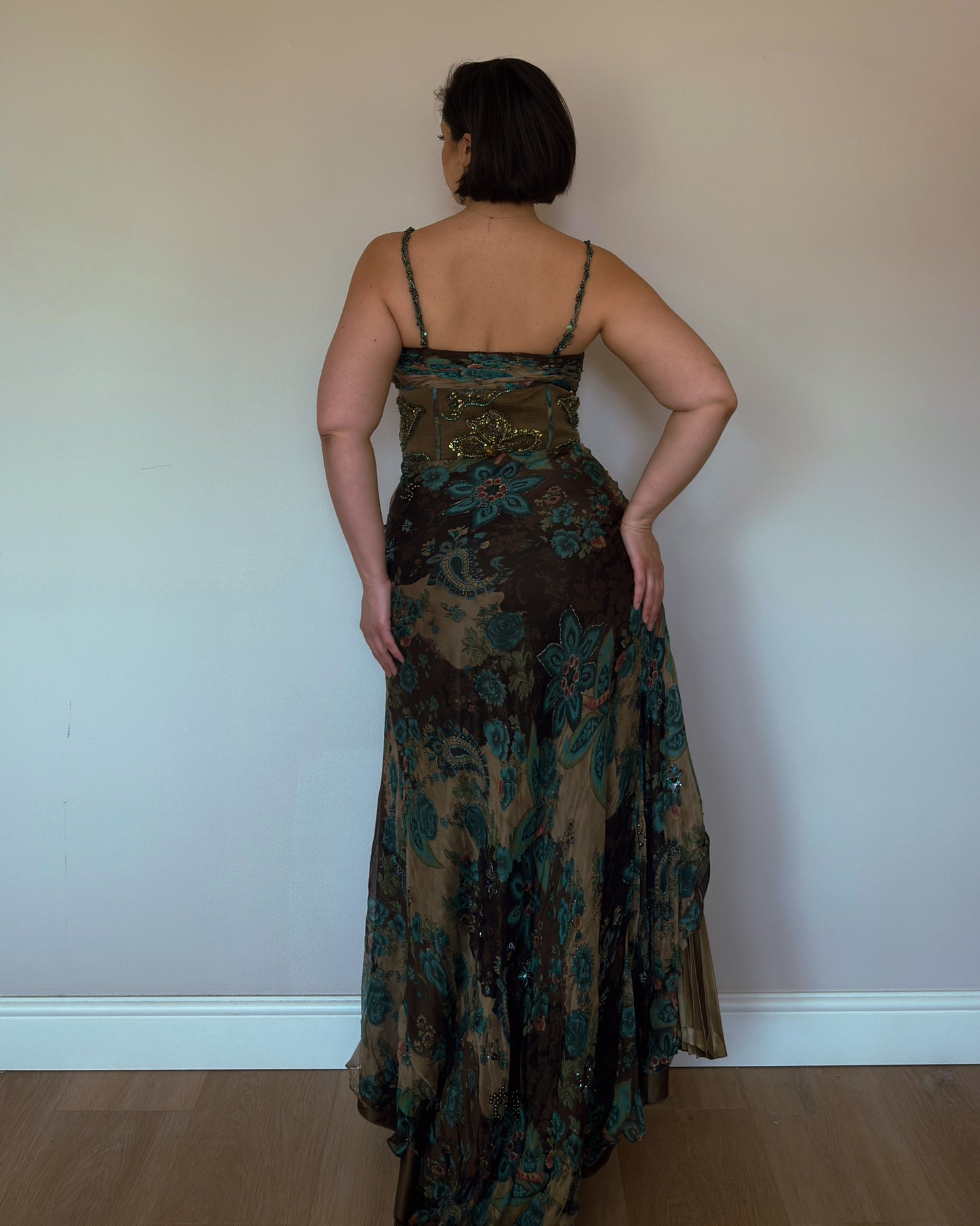 Emerald Garden Silk Beaded Gown - size M