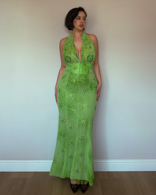 Lime Muse Embroidered Gown - size M