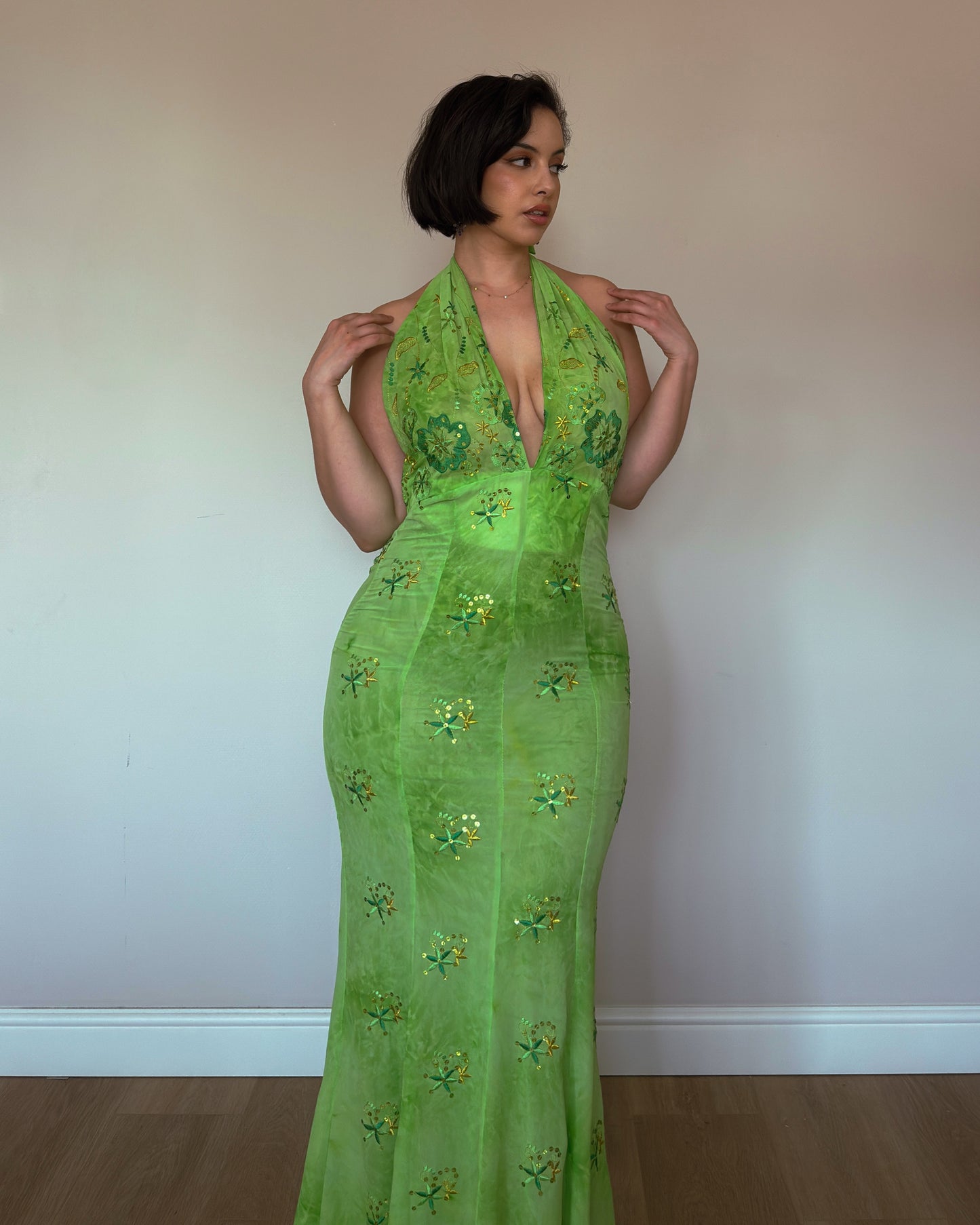 Lime Muse Embroidered Gown - size M