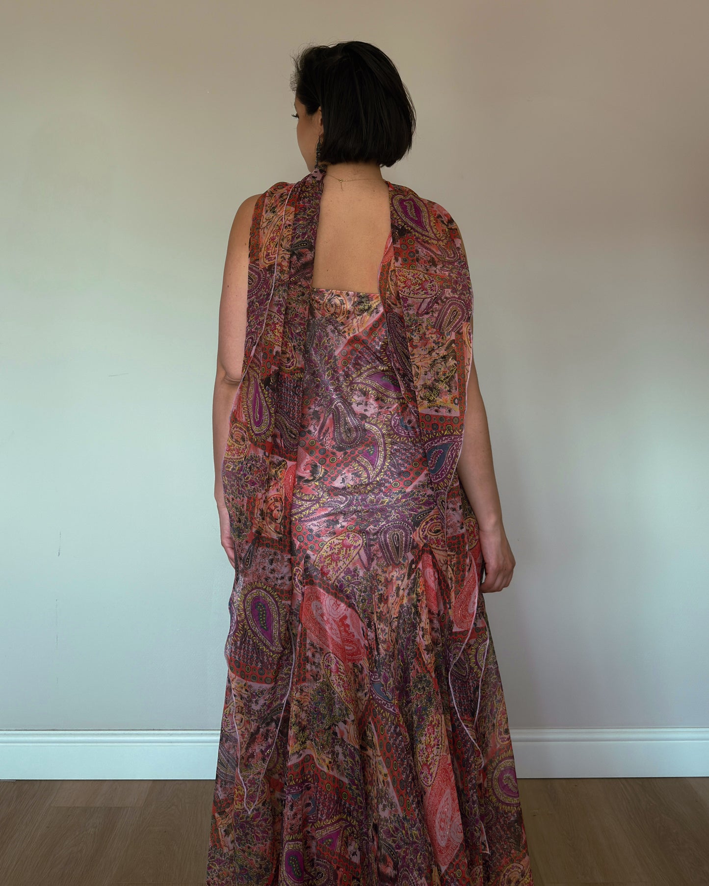 Patchwork Beaded Dress with Matching Scarf - size M/L