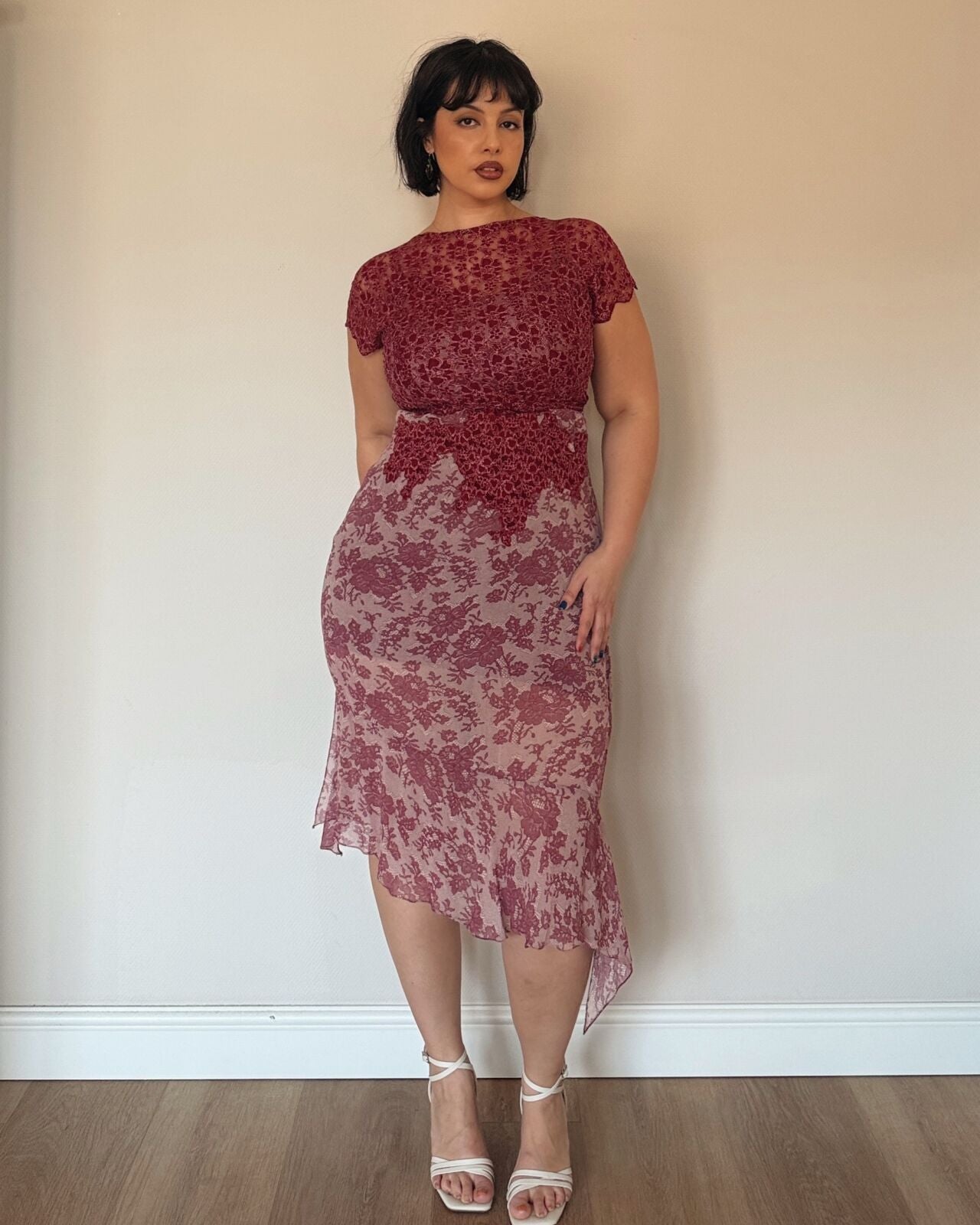 Burgundy Lace Midi Dress – with matching lace vest
