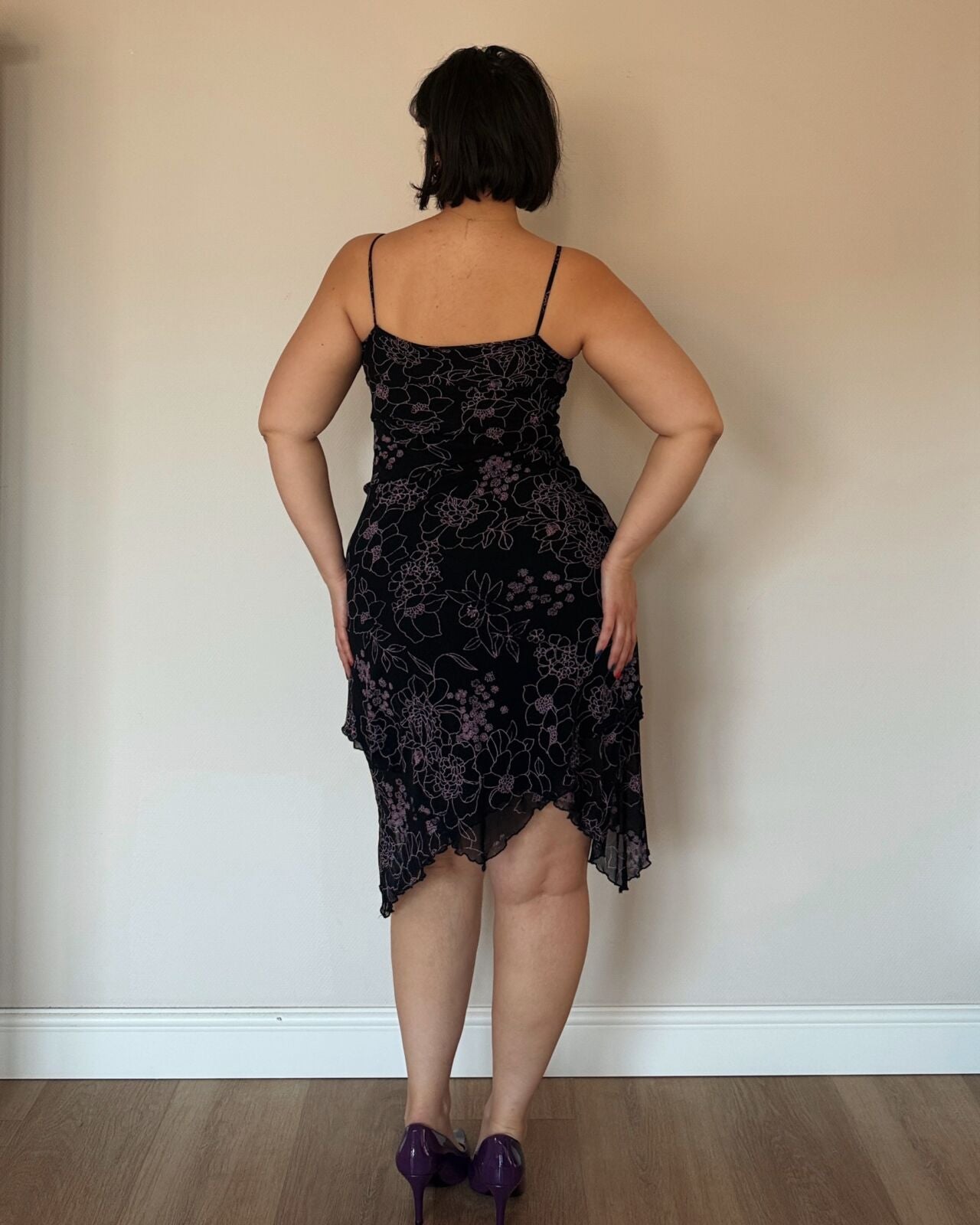 Black Floral Asymmetrical Dress