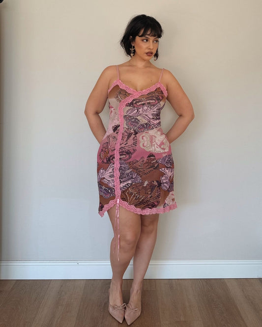 Pink Butterfly Lace Mini Dress