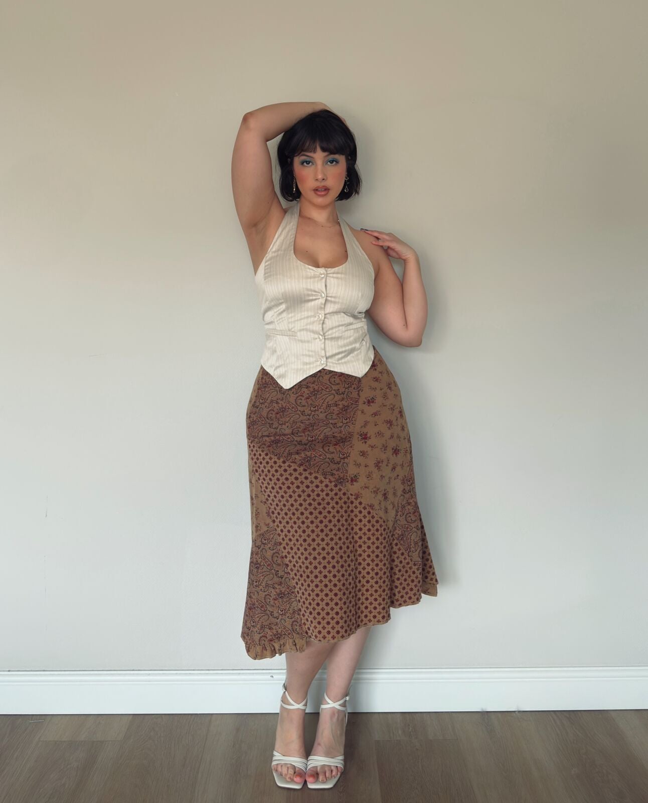 Brown Patch Midi Skirt