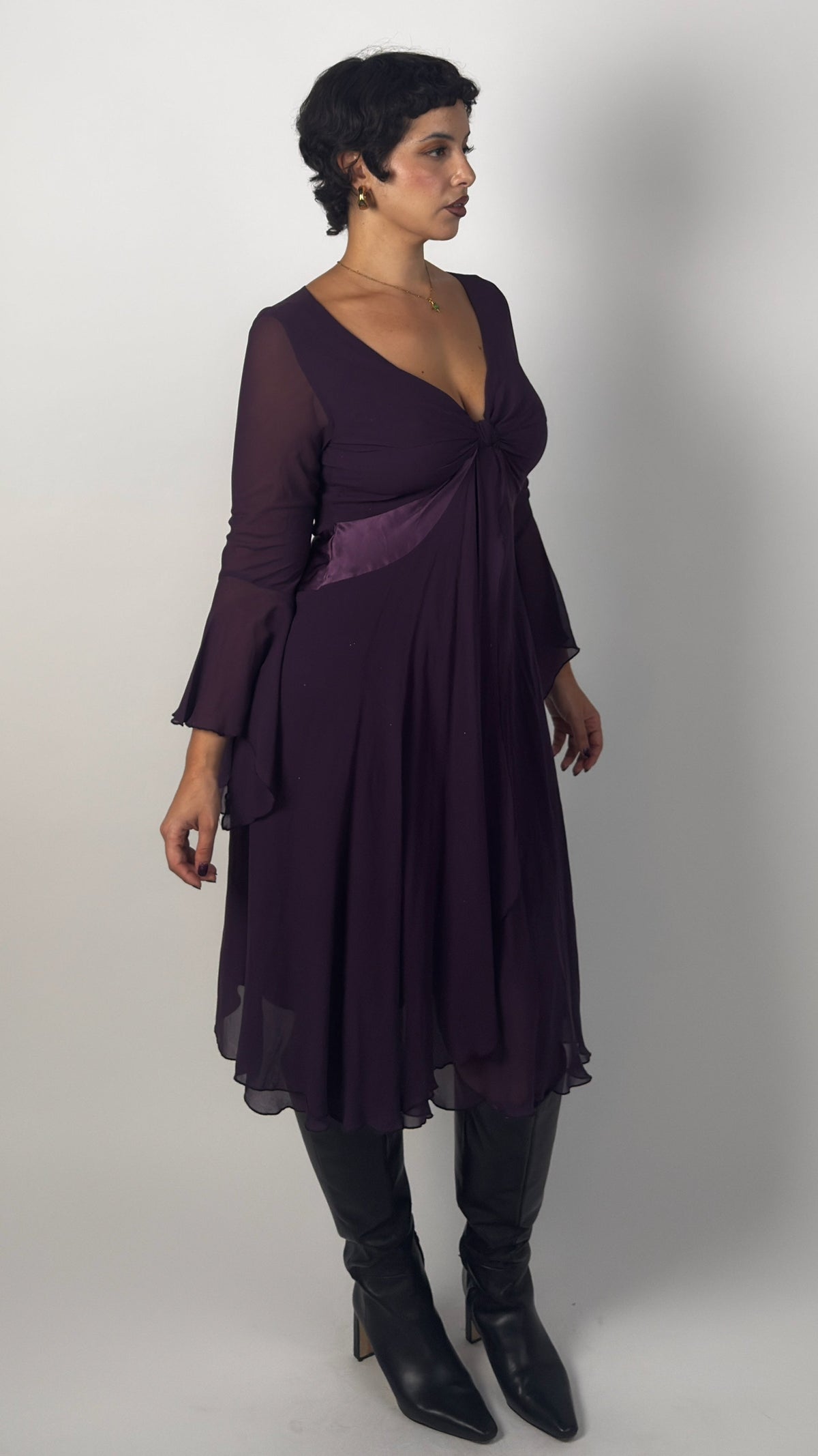 Vintage Silk Plum Midi Dress - M/L