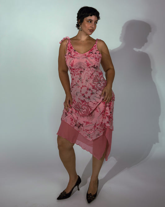 Vintage French Pink Fairy Butterfly Dress - size L/XL