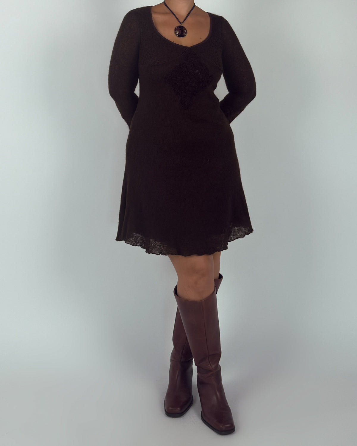 Brown Knit Mini Dress - M/L