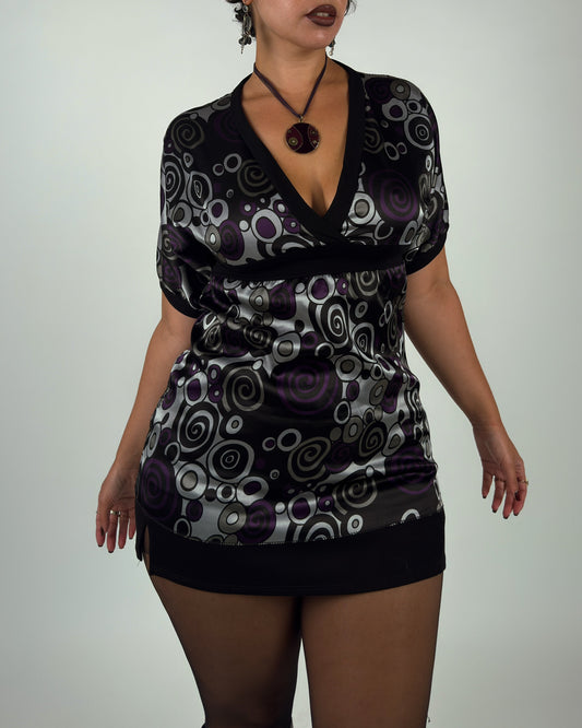 Black & Purple Satin Swirl Print Top - M/L