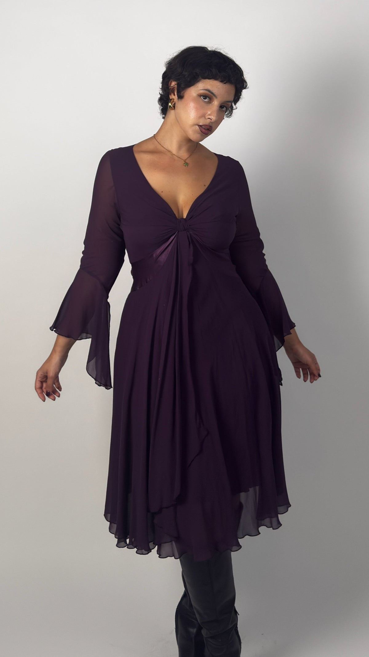 Vintage Silk Plum Midi Dress - M/L