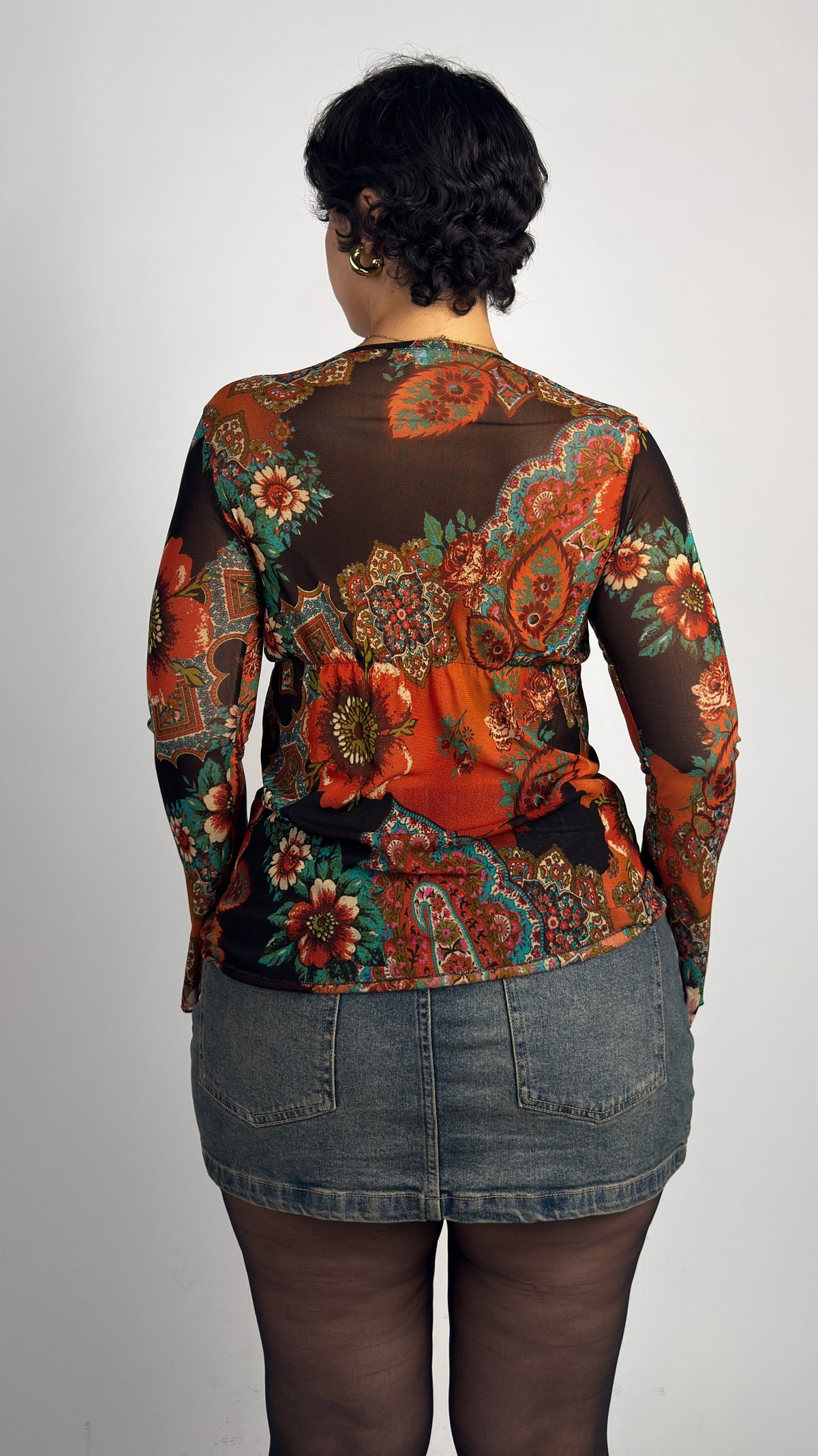 French Vintage Whimsy Mesh Top - M