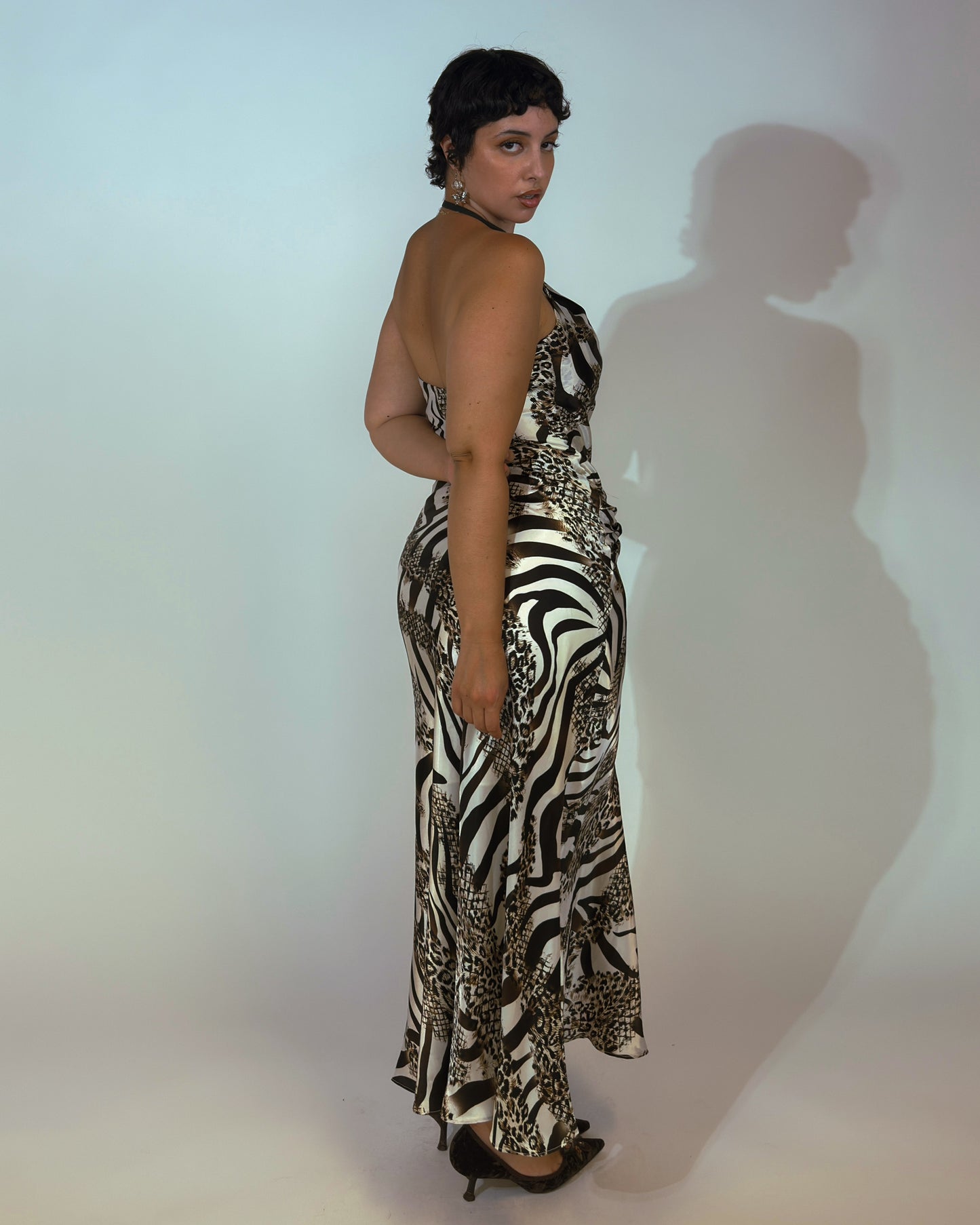 Vintage Satin Animal Print Dress - size M/L