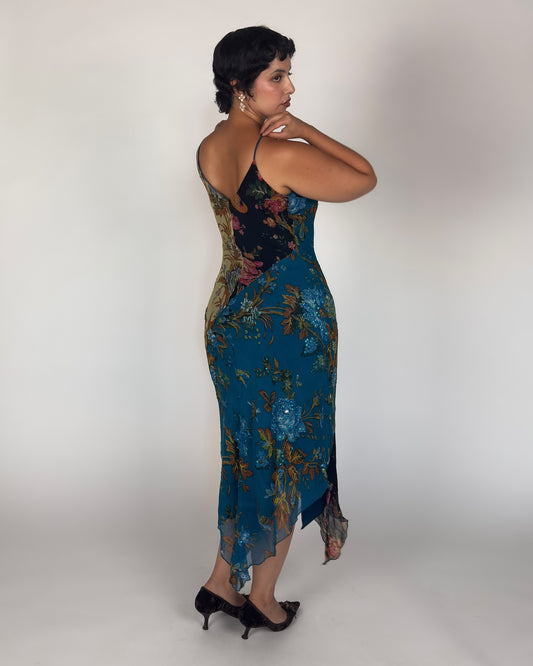 Spanish Silk Beaded Patchwork Dress - M/L
