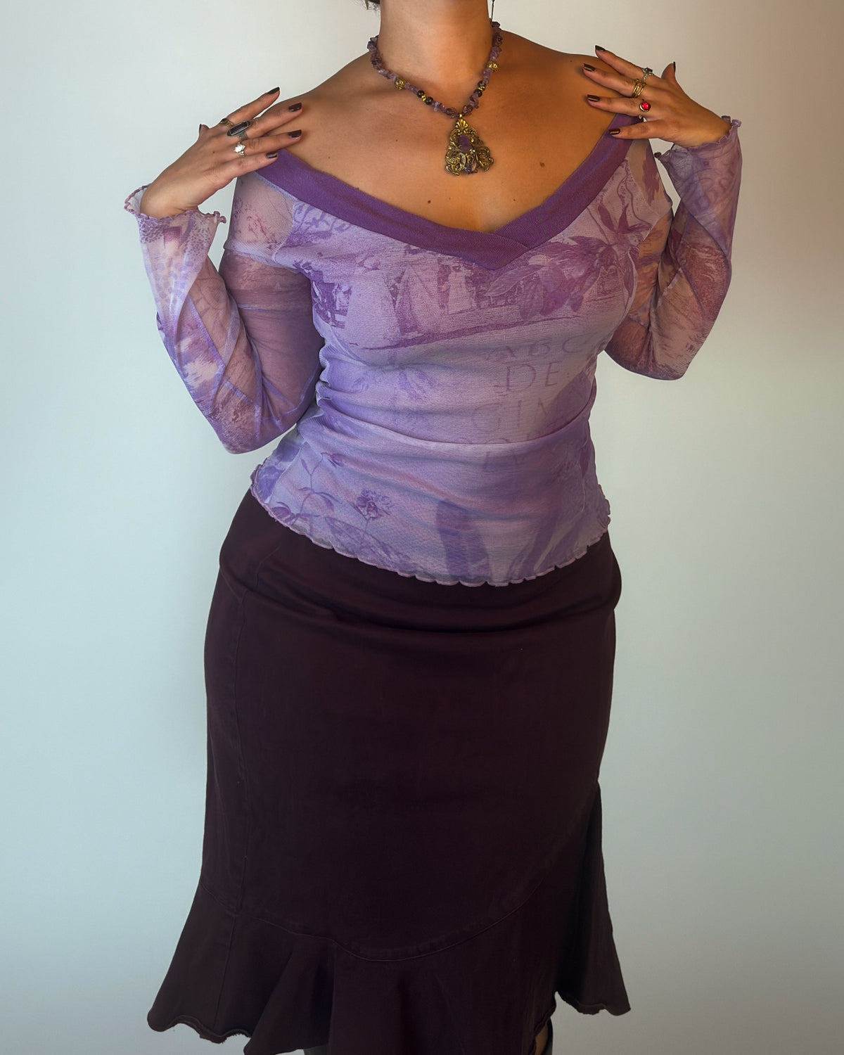 Purple Mesh Off-Shoulder Top - M/L