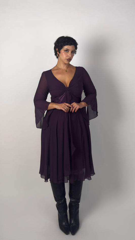 Vintage Silk Plum Midi Dress - M/L