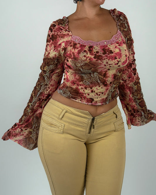 Snake Print Mesh Crop Top - M/L