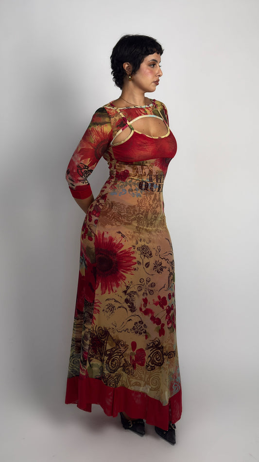 Save The Queen Mesh Cut Out Maxi Dress - M/L