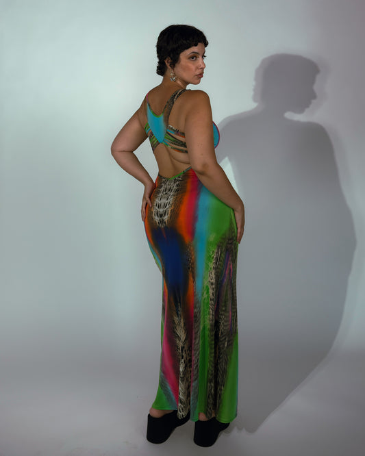 Stretch Rainbow Animal Print Maxi Dress - size M-XL