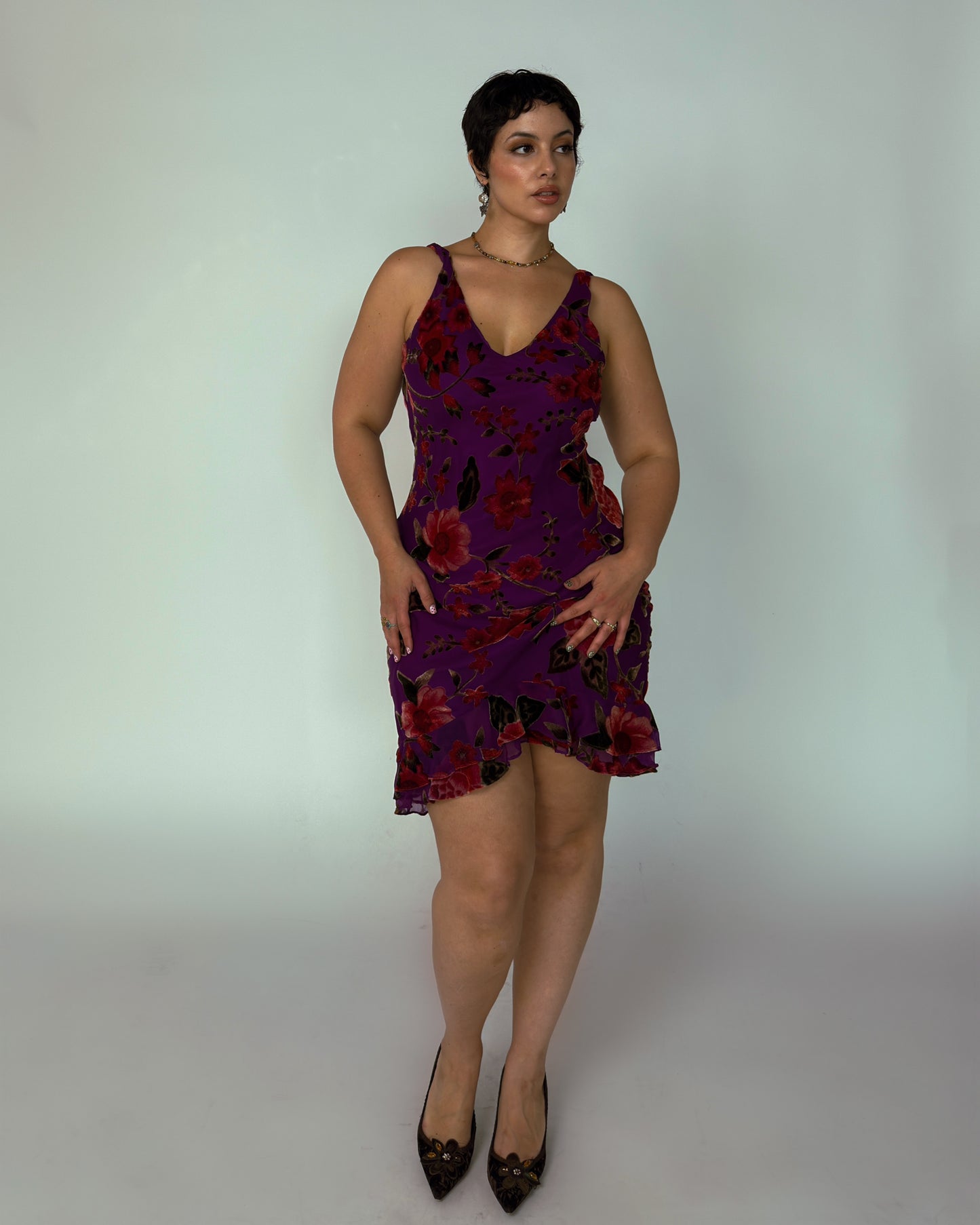 Italian Vintage Crushed Velvet Midi Dress - size M/L