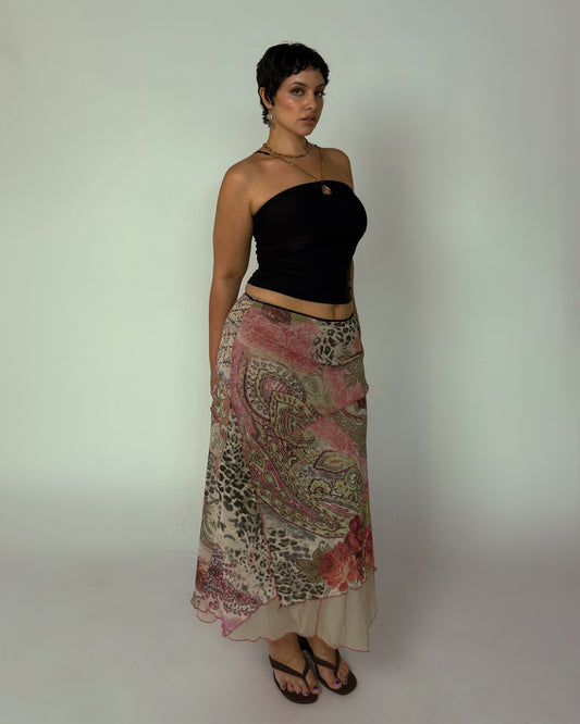 Vintage Patchwork Maxi Skirt - size L-XXL