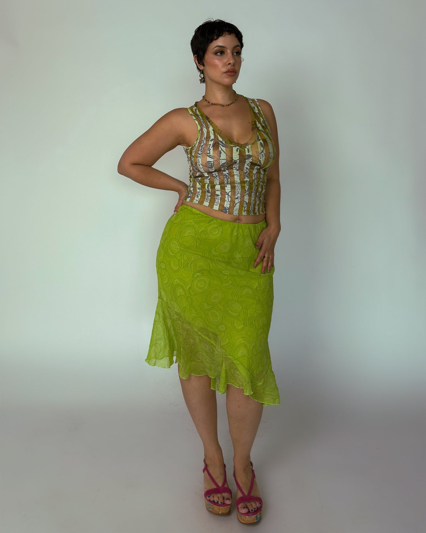 Vintage Lime Green Skirt - size L/XL