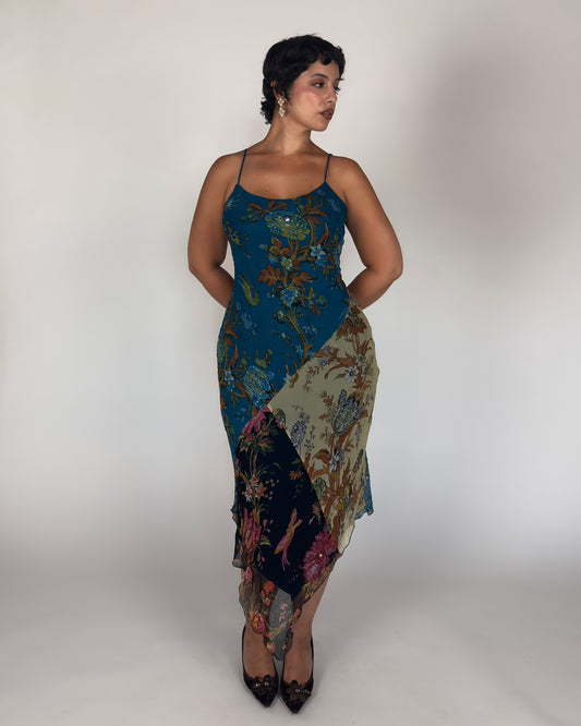 Spanish Silk Beaded Patchwork Dress - M/L