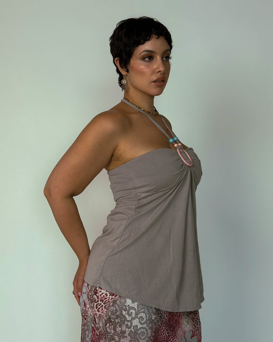 Vintage Grey Strapless Ring Detail Top - size M-L
