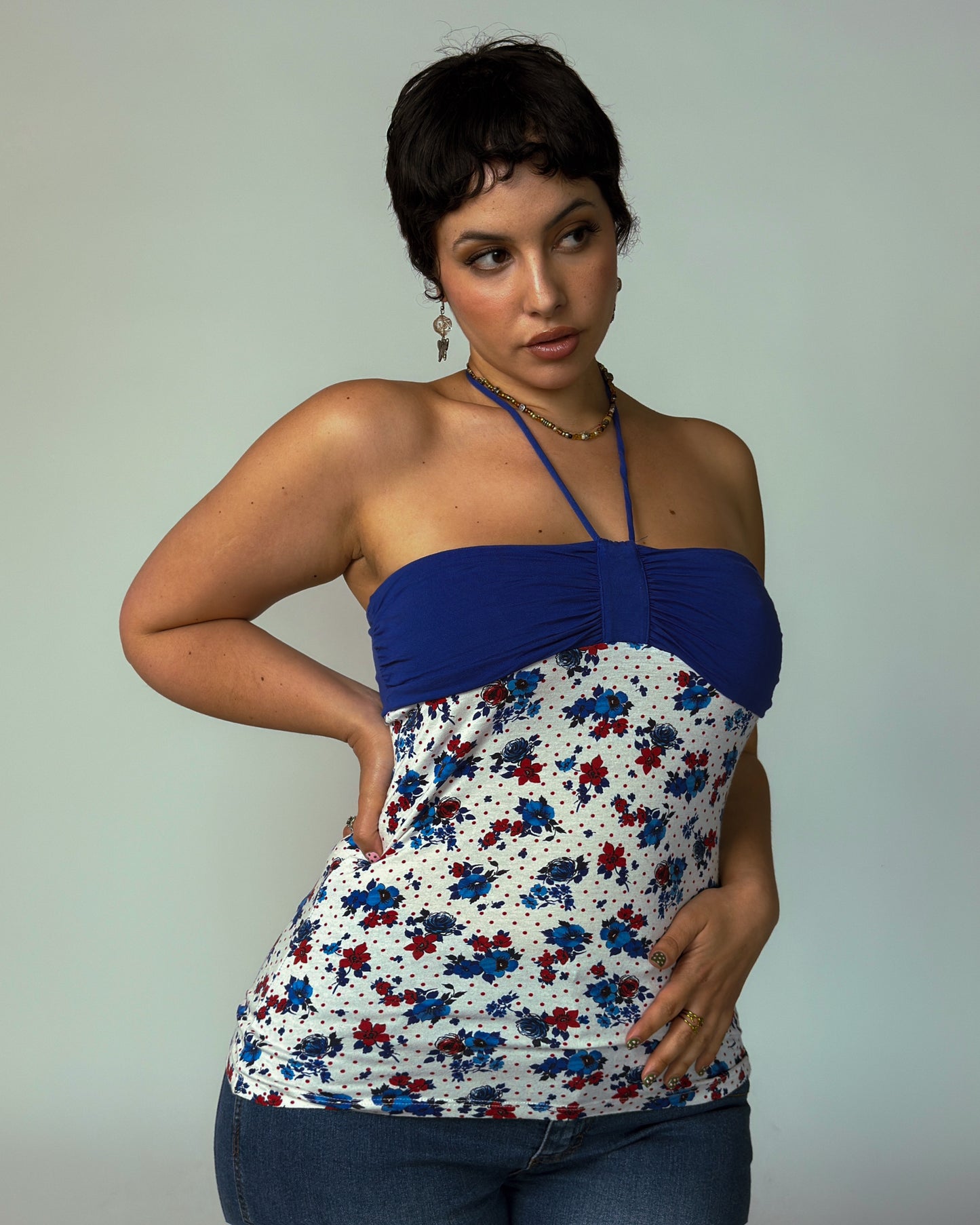 Vintage Floral Halter Top - size M/L