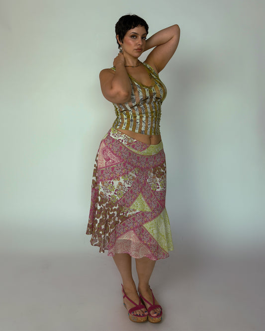 Vintage Floral Patchwork Skirt - size L-XXL