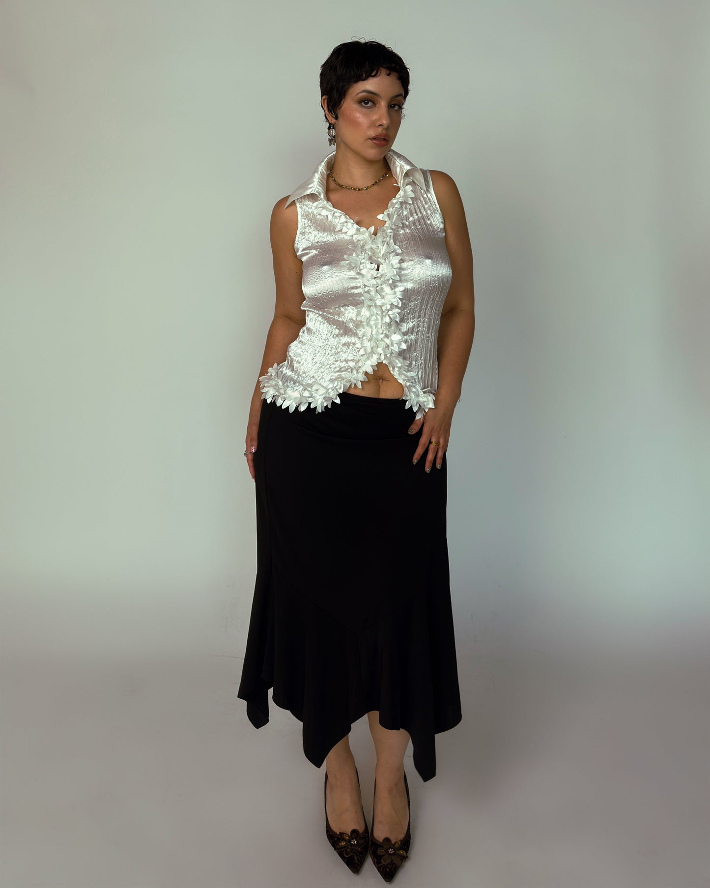 Vintage Black Handkerchief Hem Skirt - size L-XXL
