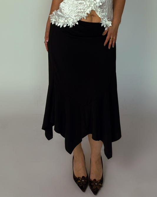 Vintage Black Handkerchief Hem Skirt - size L-XXL