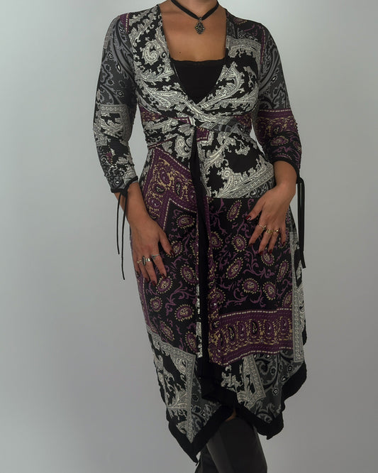 Rust Olive Patchwork Paisley Mesh Dress - front full length styled