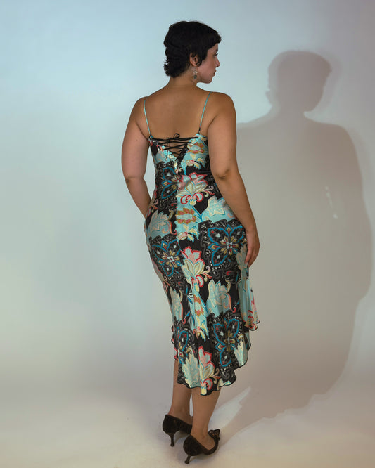 Vintage Silk Satin Lace Up Dress - size M/L