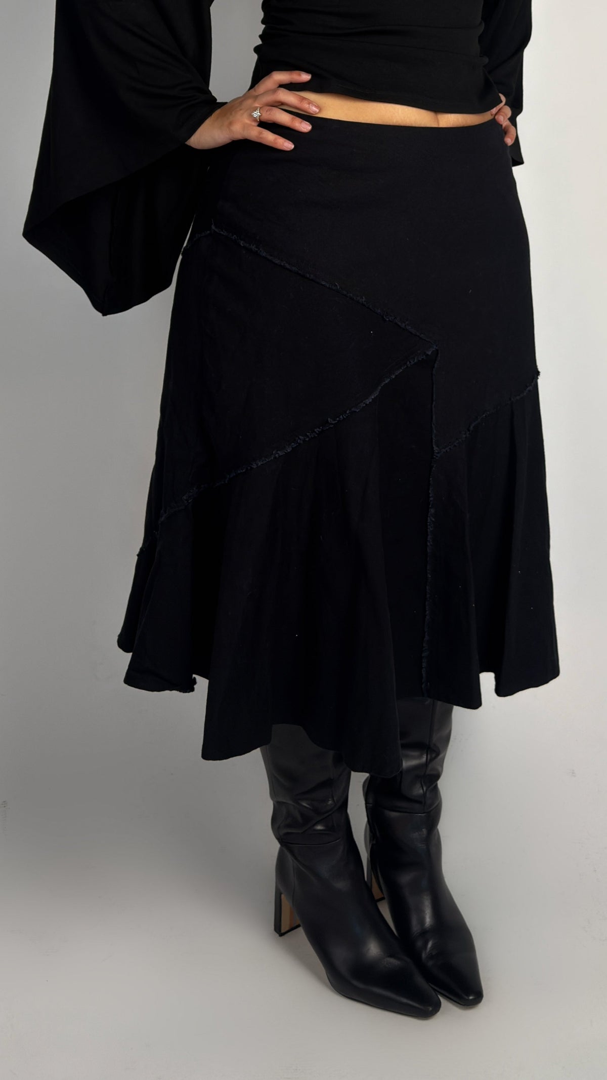 Cotton Black Asym Panel Midi Skirt - L/XL