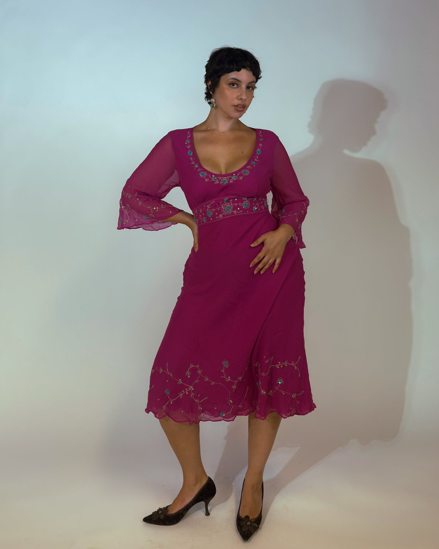 Vintage Monsoon Silk Beaded Dress - size M/L