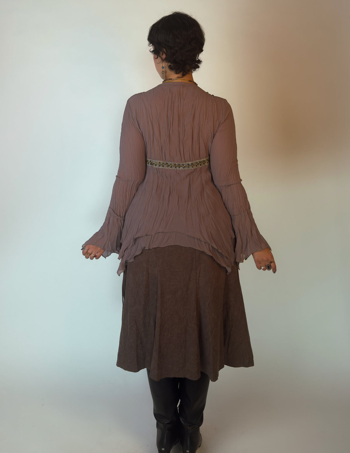 Mauve Crinkle Tiered Ruffle Top - M/L