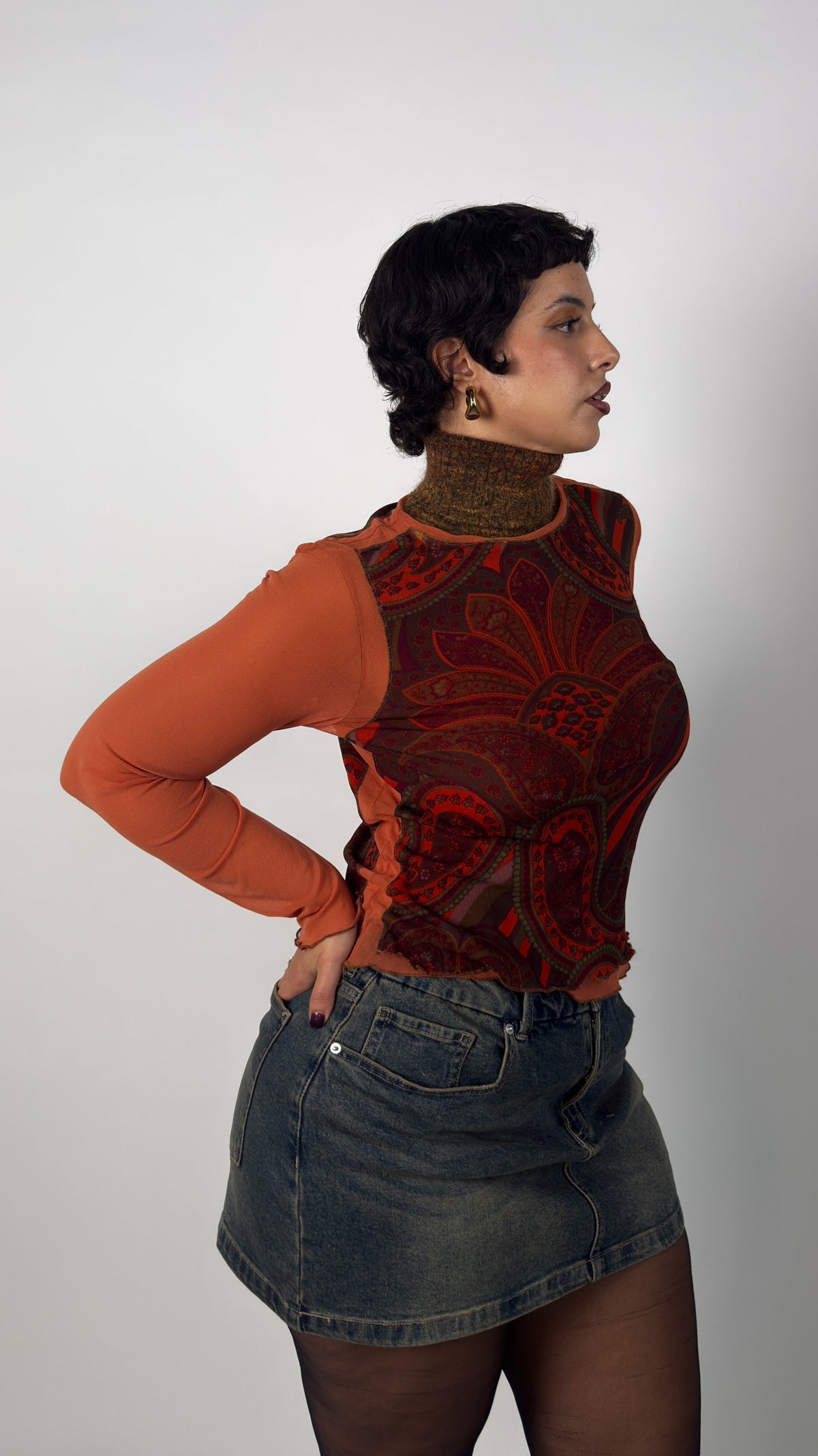 Italian Vintage Mesh High Neck Top - M/L