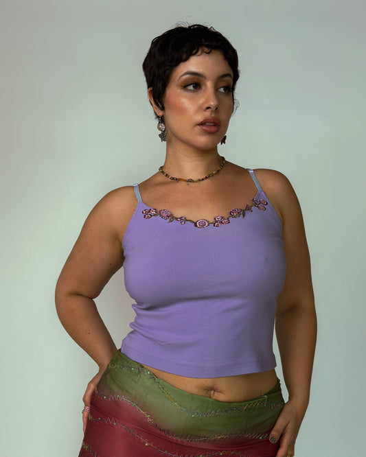 Lavender Floral Trim Cami Top - size M-L