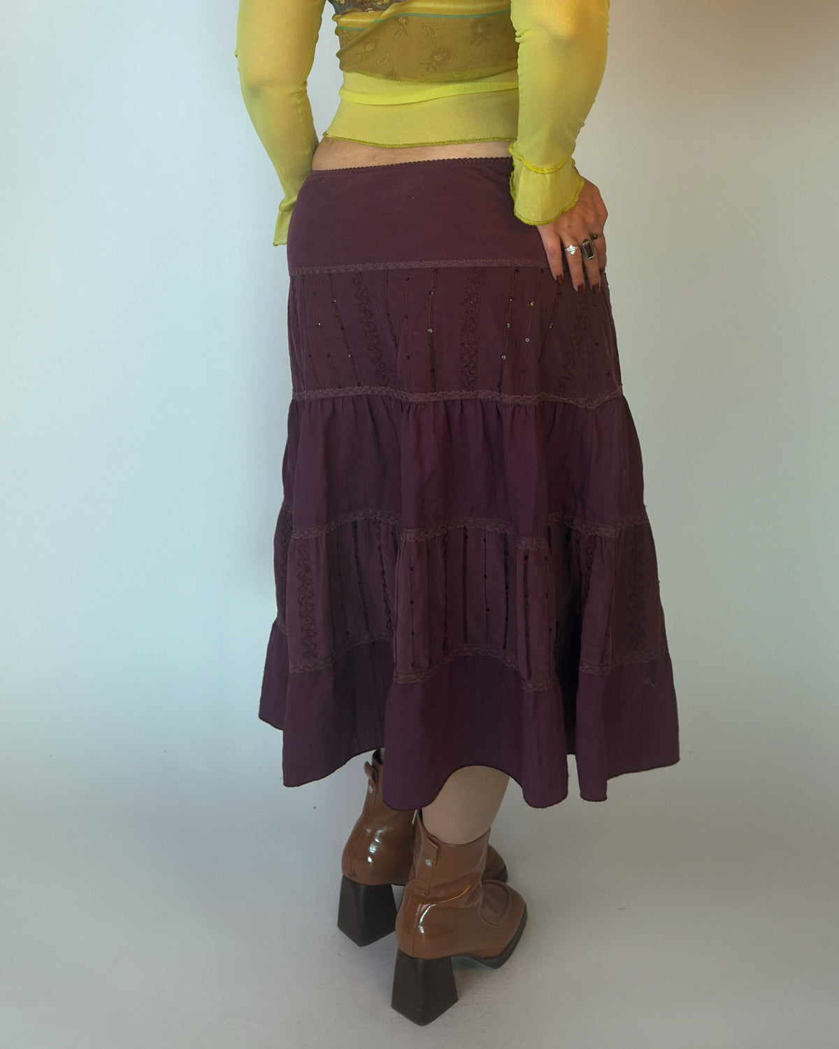 Purple Tiered Midi Skirt - L/XL