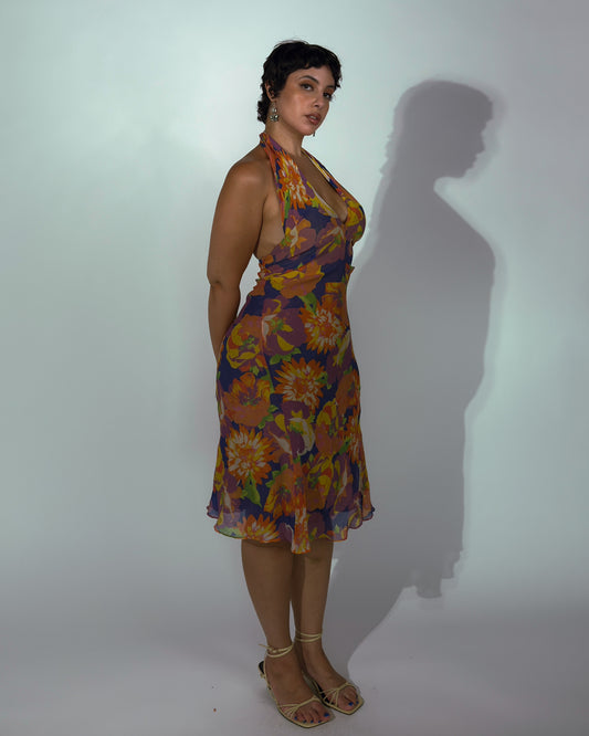 Vintage Brazilian Silk Halter Dress - size M/L