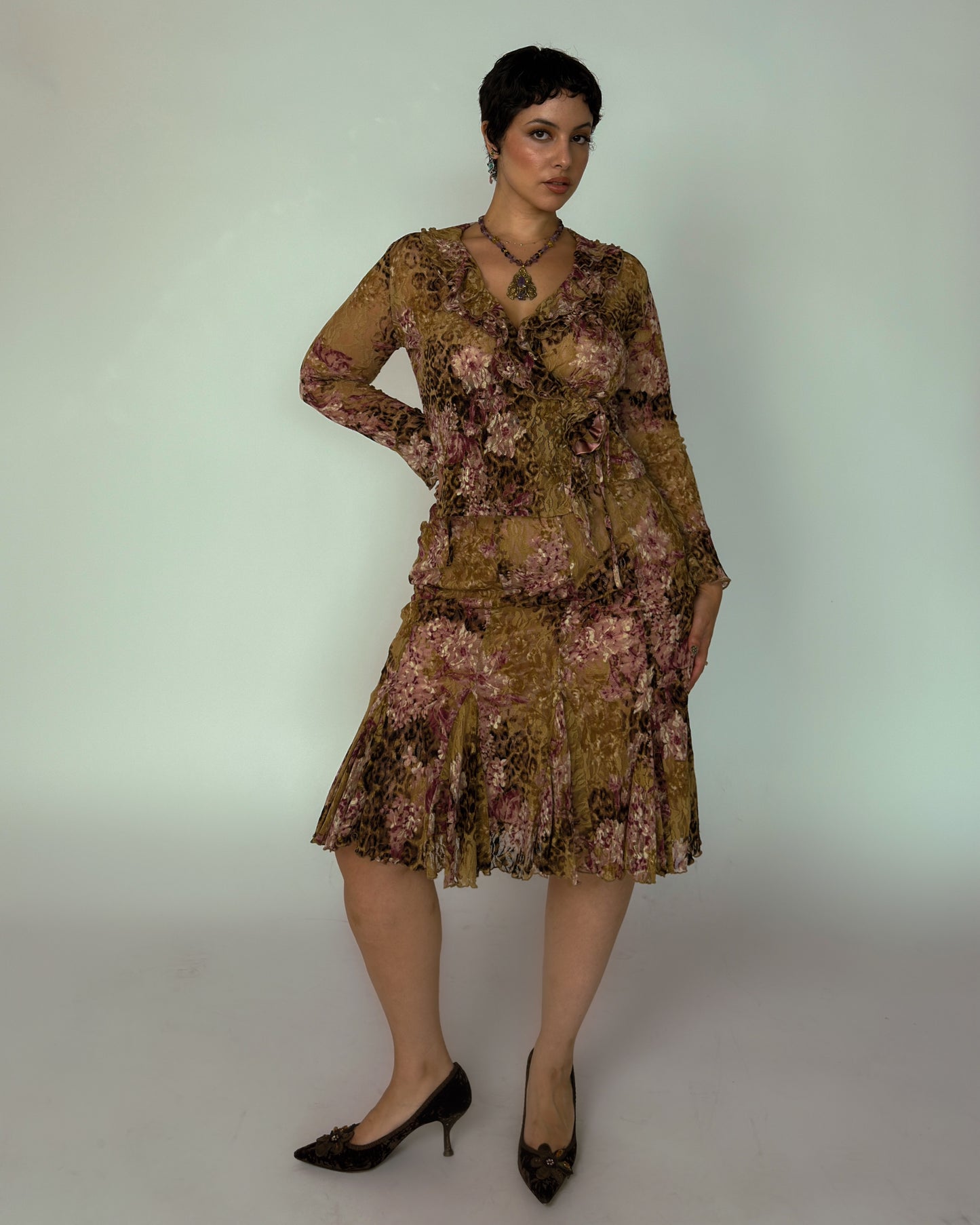 Vintage Floral Leopard Print Lace Set - size M/L