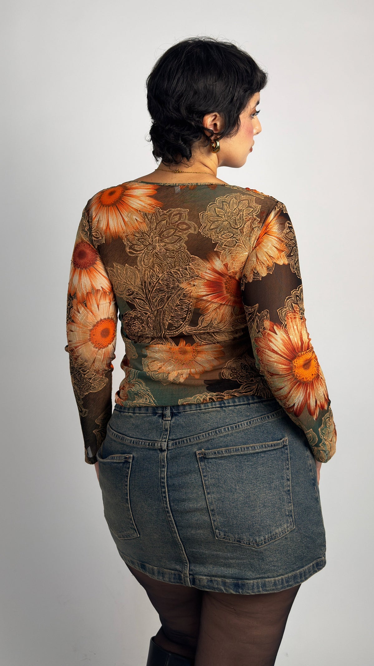 Sunflower Print Mesh Top - M/L