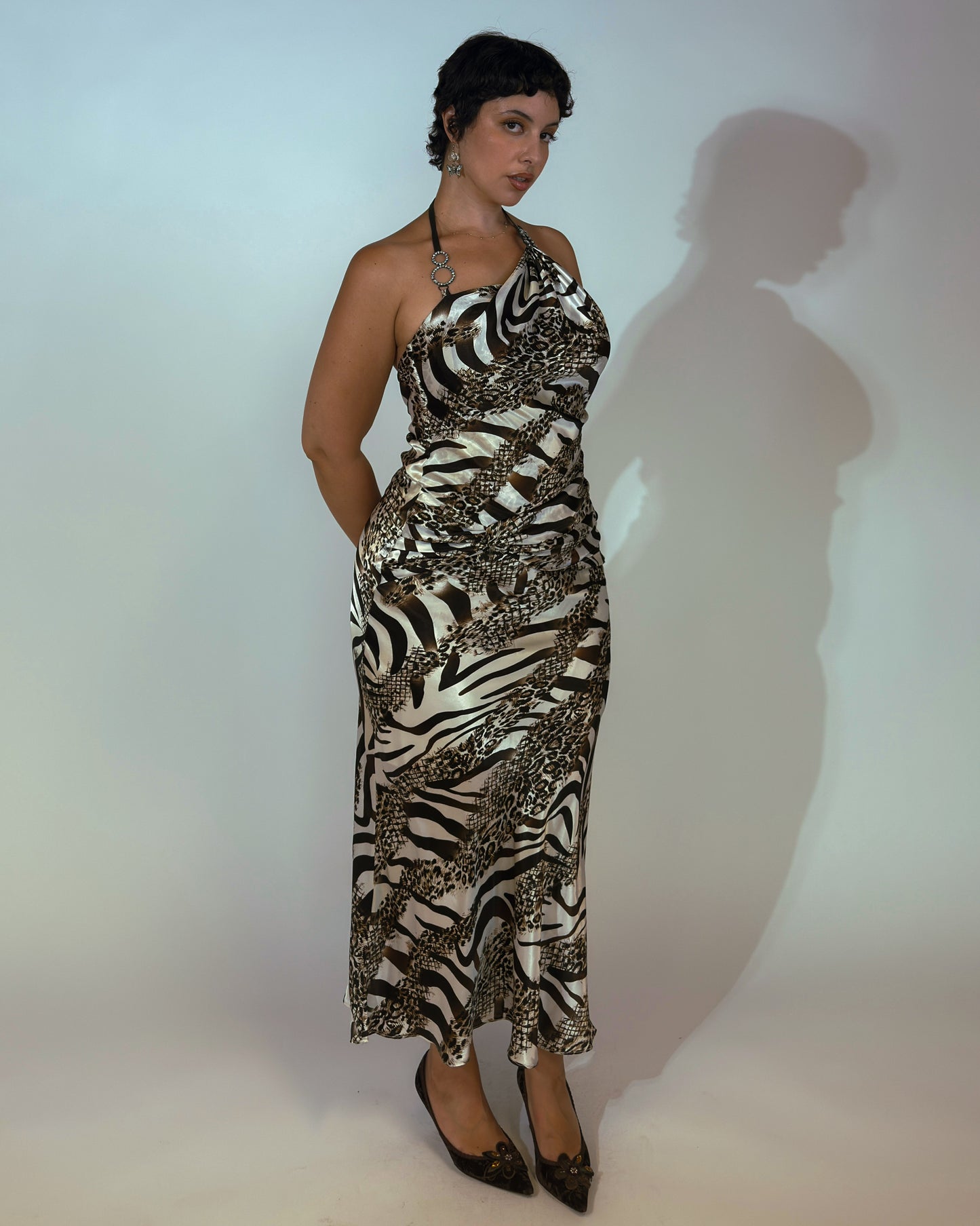 Vintage Satin Animal Print Dress - size M/L