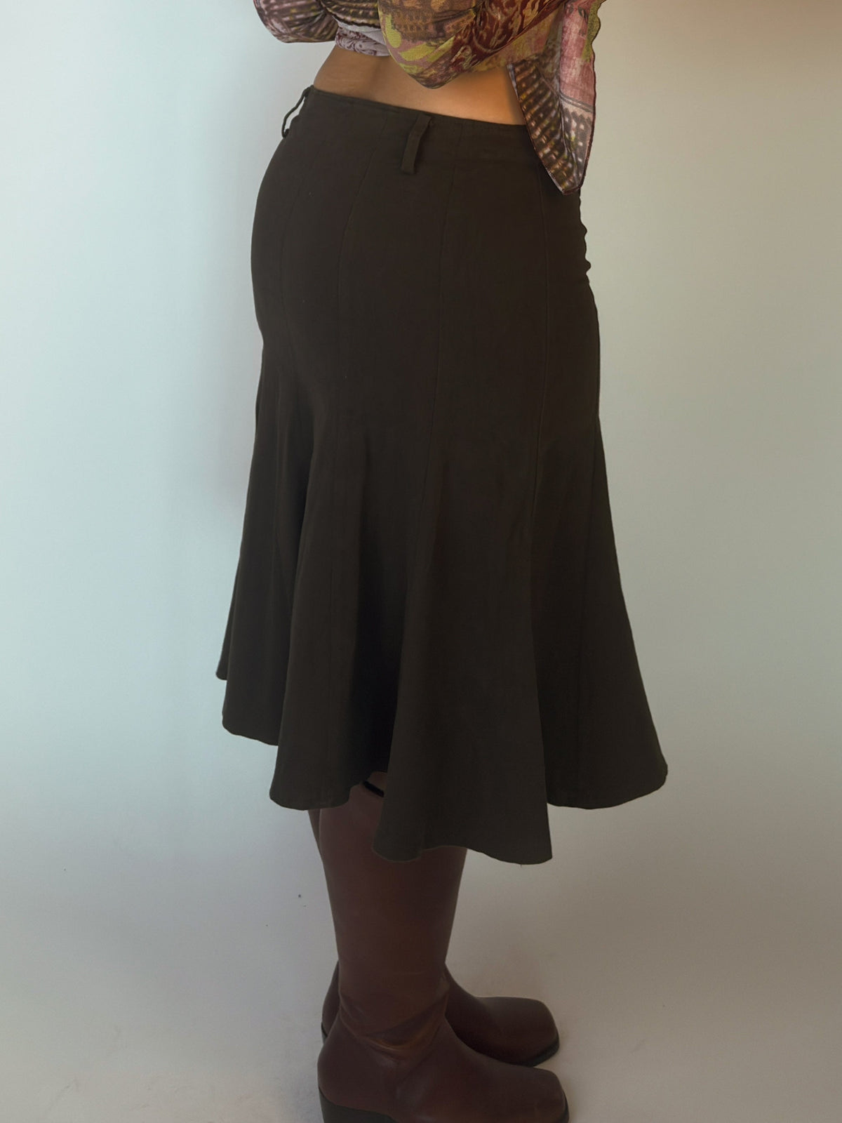 Dark Green Stretch Flare Midi Skirt - L/XL