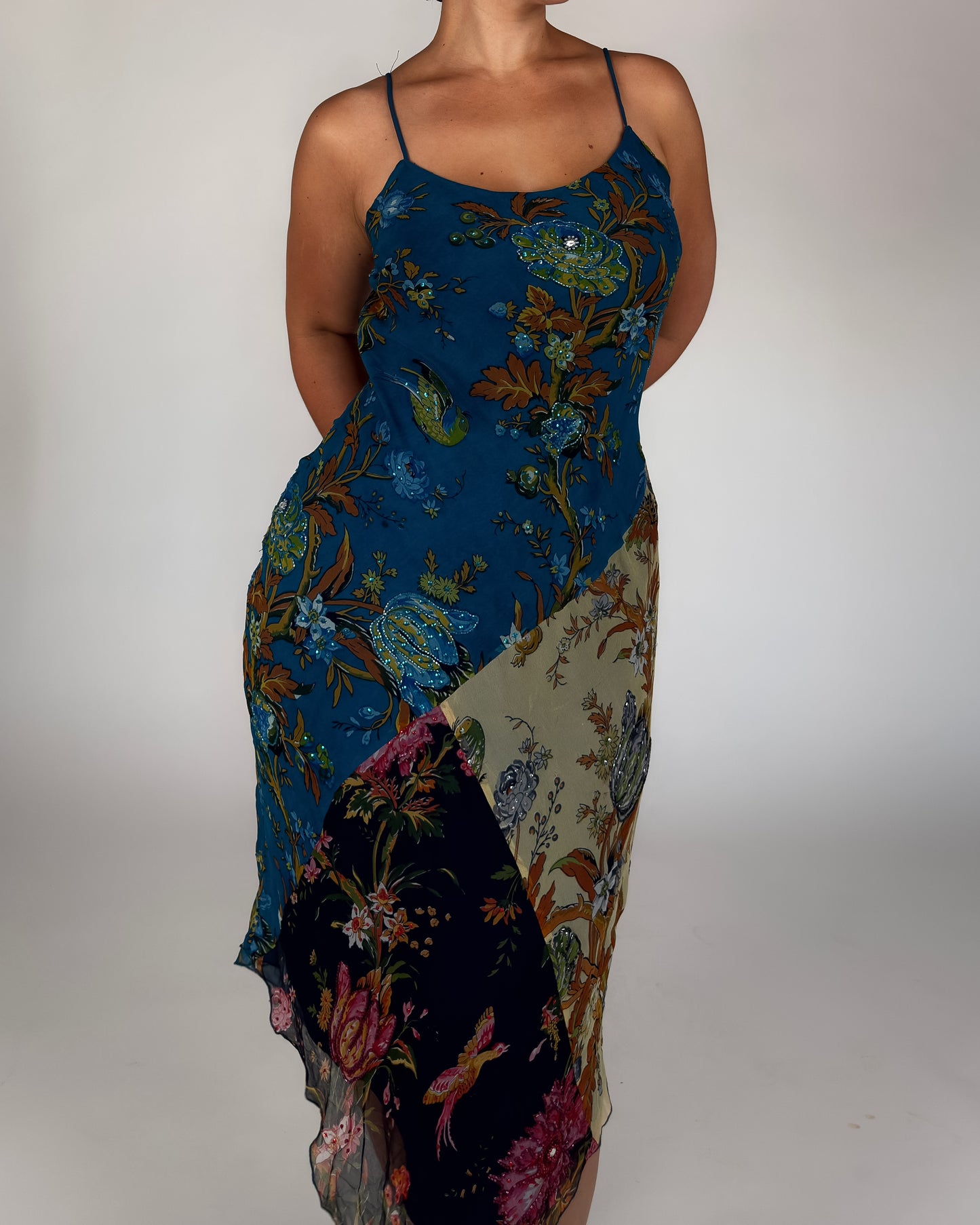 Spanish Silk Beaded Patchwork Dress - M/L
