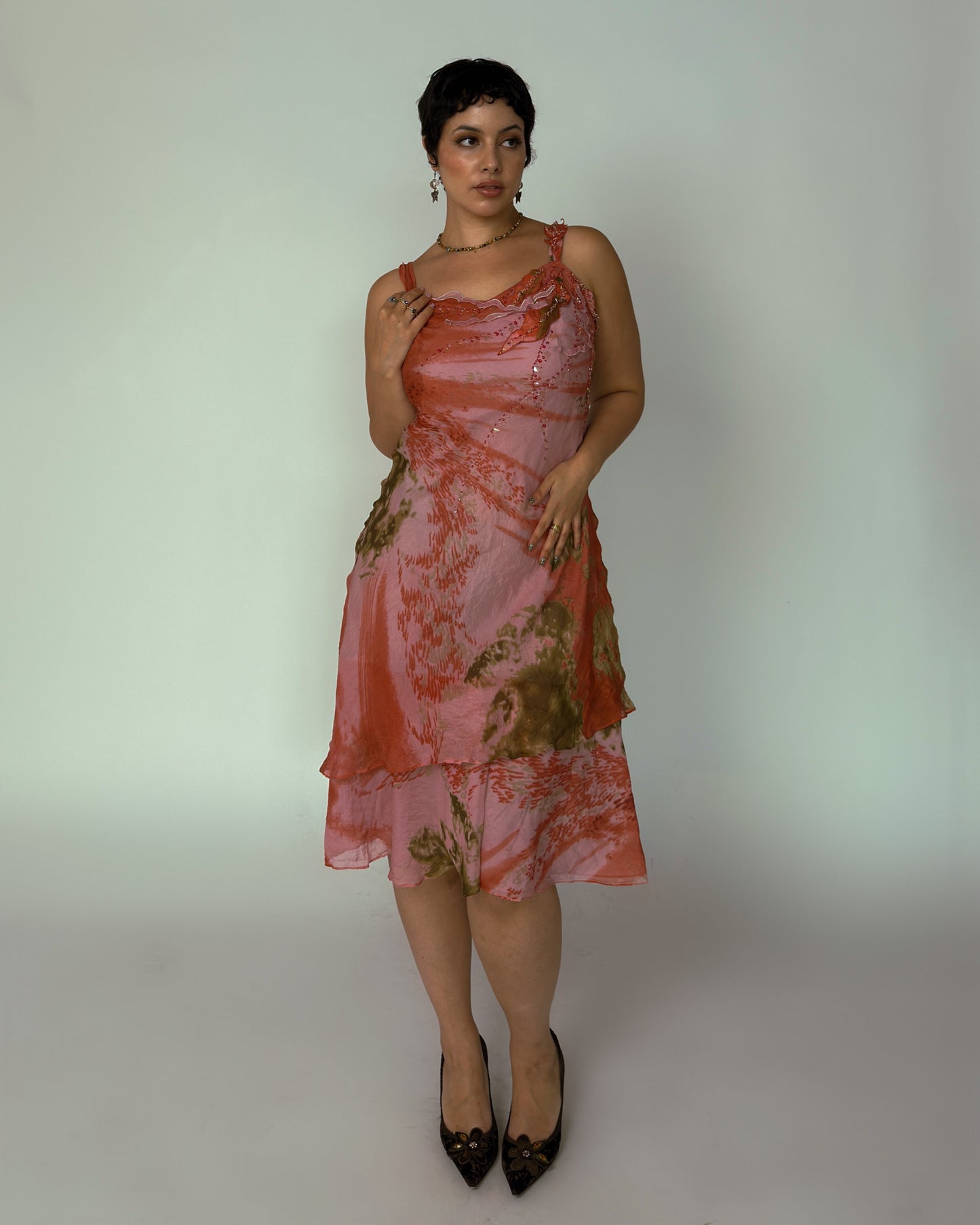 Vintage Pink Silk Beaded Dress