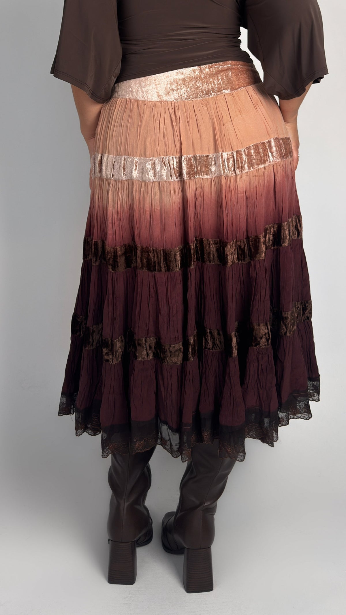Vintage Silk Tiered Midi Skirt - M/L