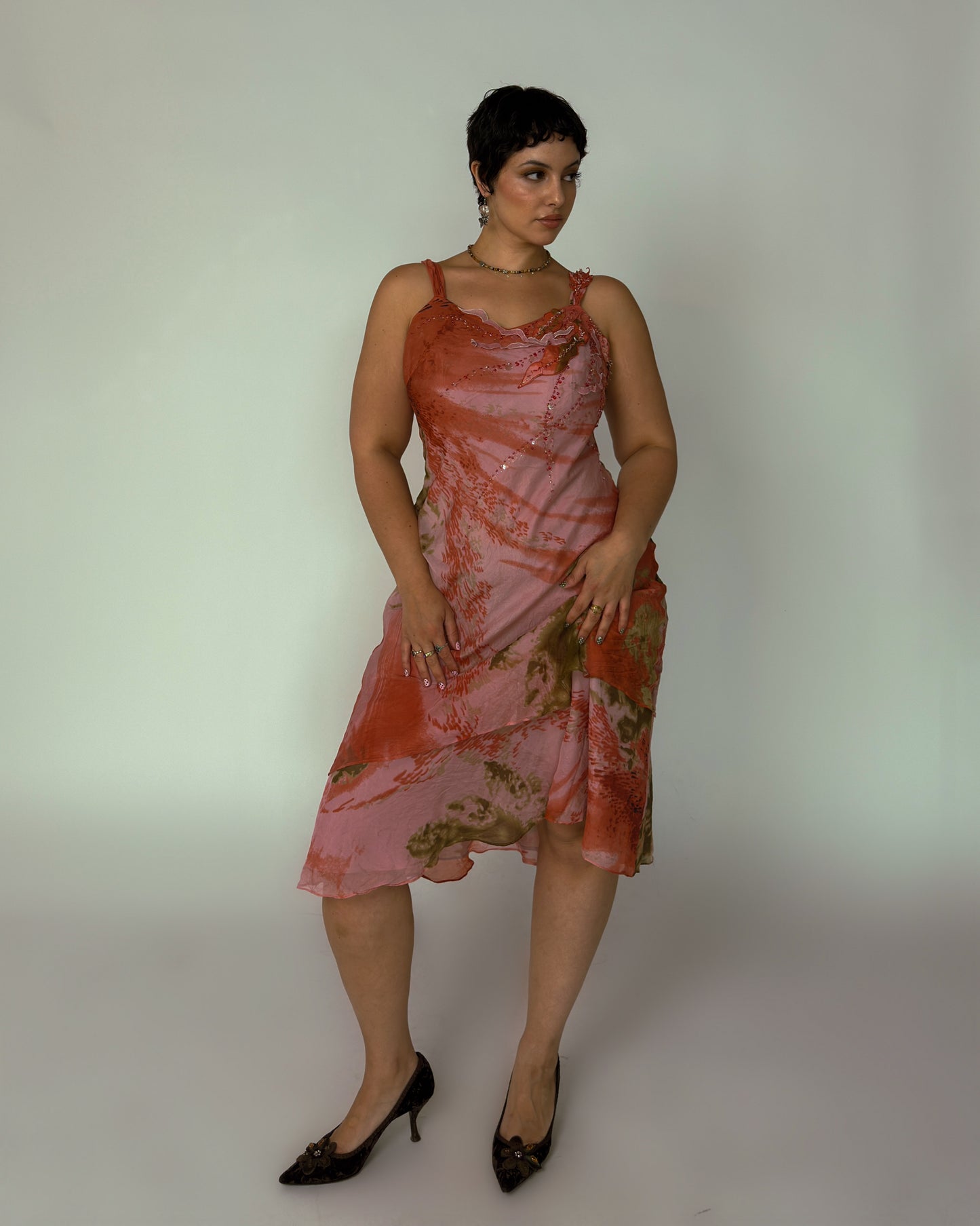 Vintage Pink Silk Beaded Dress